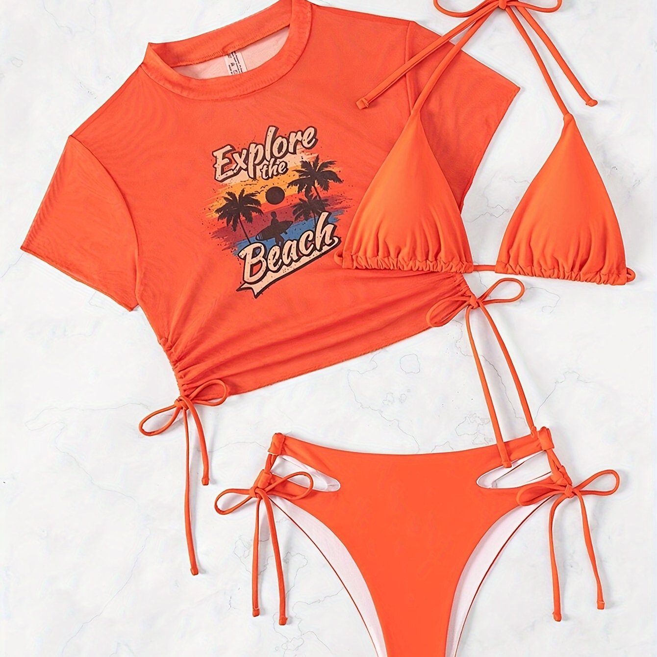Swimming Summer Beach Sunset Print Vest Two-piece Swimsuit