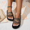 [Breathable Slides with Chain Detail] Glam Style Women'S Slides, EVA Foam Insole & Sole, Fabric Inner, Round Toe Slip-On Sandals with Chain Detail, Breathable Lightweight Comfort, with All-Season Versatile Footwear for North