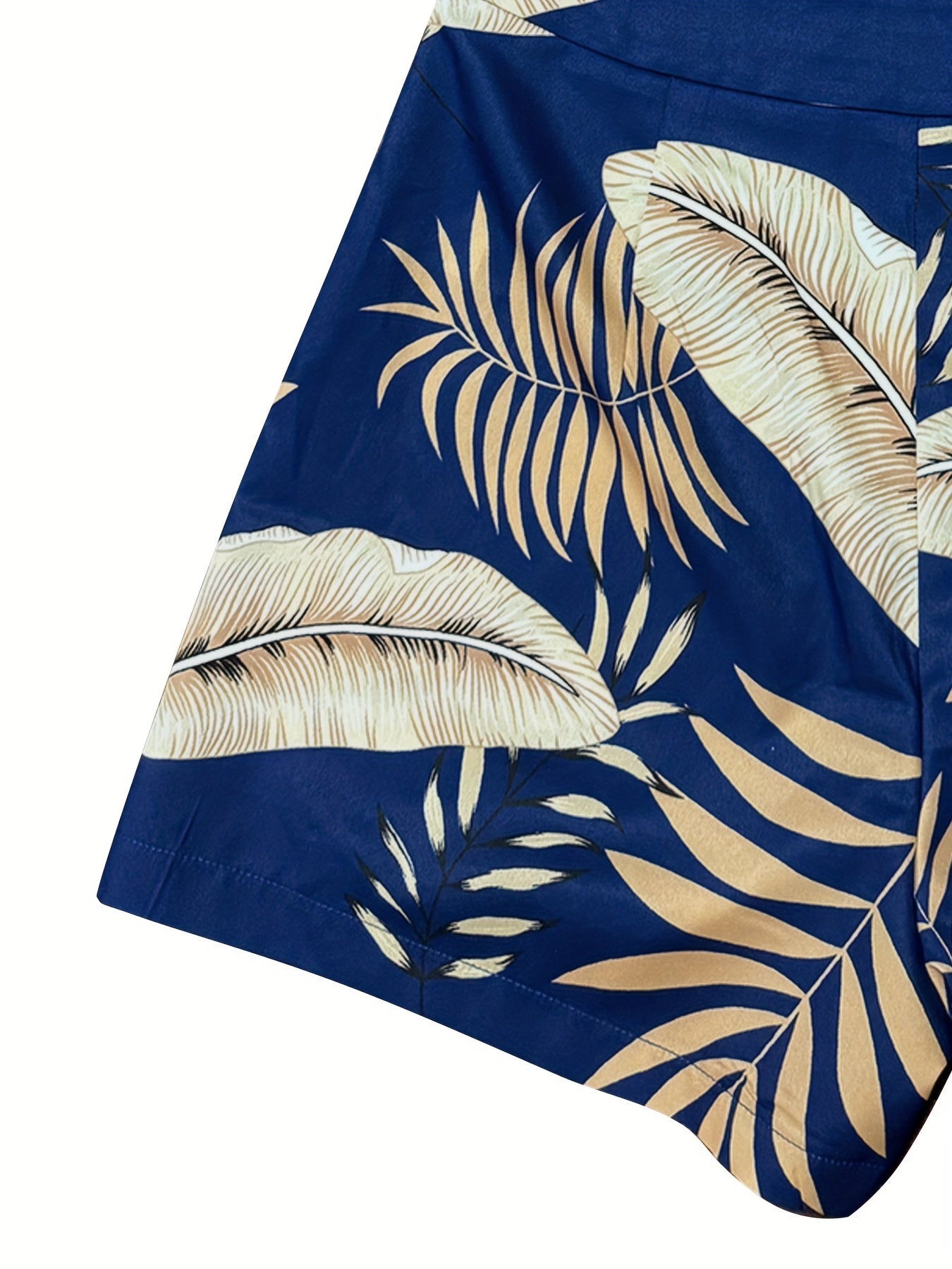 Women's Tropical Print Two-Piece Set – Elegant Spaghetti Strap Top & High-Waisted Shorts, Lightweight Polyester, Spring/Summer Fashion