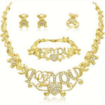 Women Jewelry Necklace Set 18K Gold Plated Bride Bridesmaid Fashion Rhinestone Wedding Jewelry Necklace Earrings Bracelet Ring 4 Pieces Set
