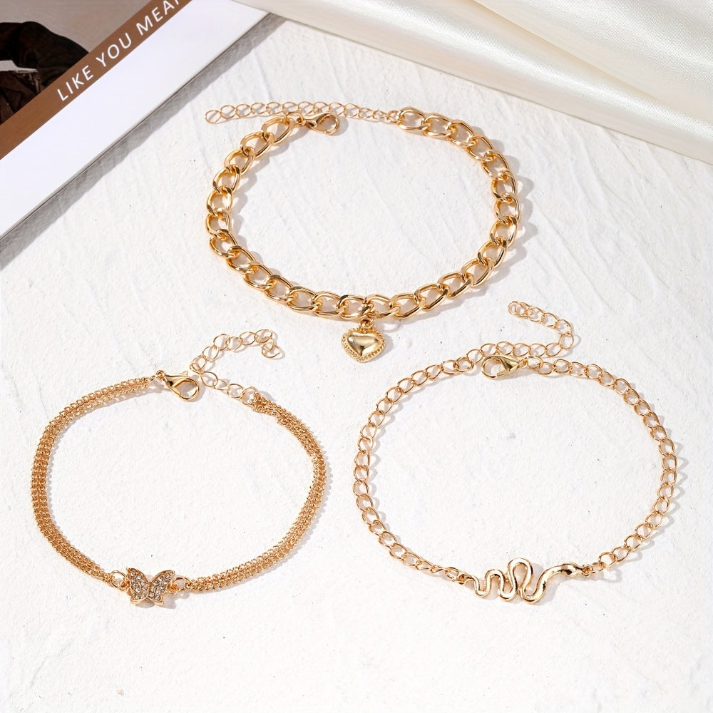 38pcs Bohemian Retro Anklets, Mixed Layered Chain With Star And Heart Pendants, Vintage Cuban Link Beach Vacation Jewelry, Multi-Layered Stackable Foot Chains For Women