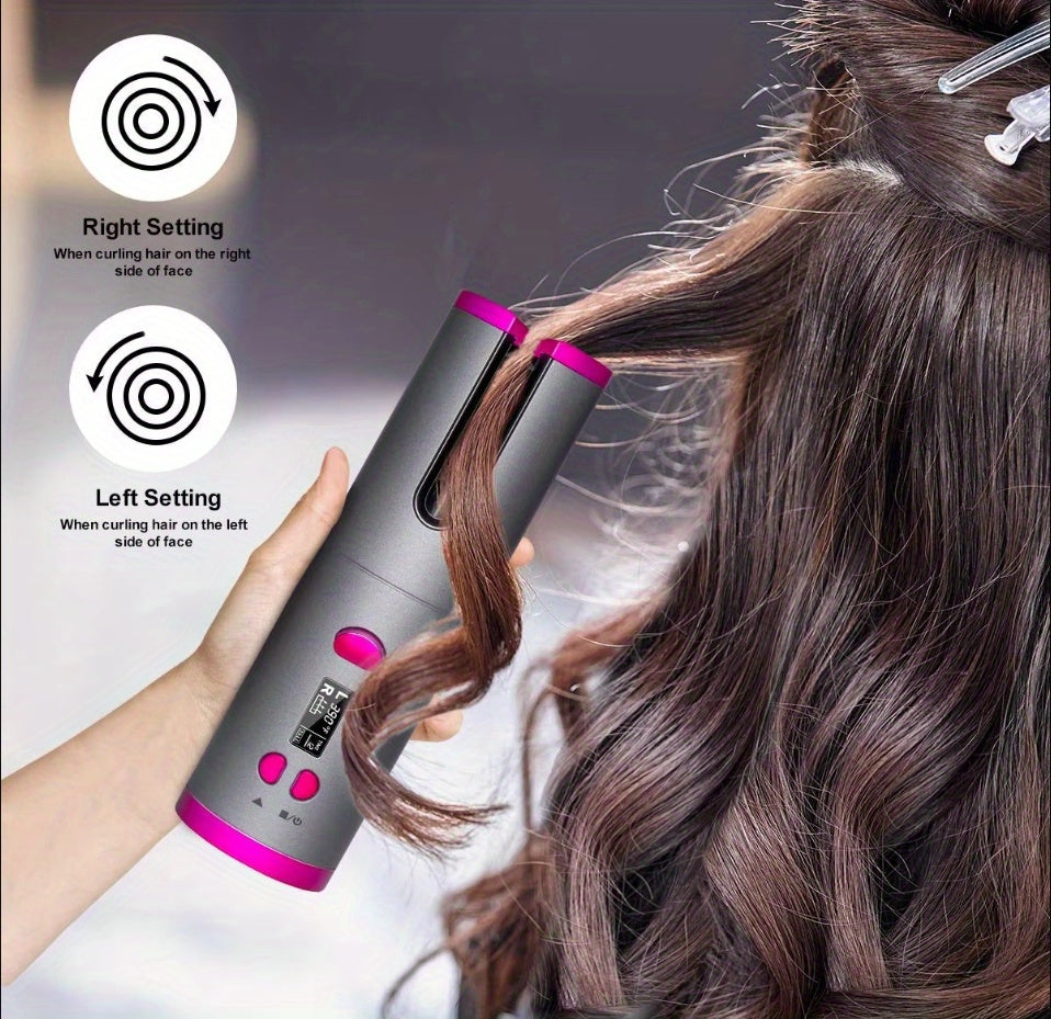 Portable Wireless LCD Display Rechargeable Ceramic Heating Antiperm Hair Curlers Automatic Electric Power Source Curling Irons