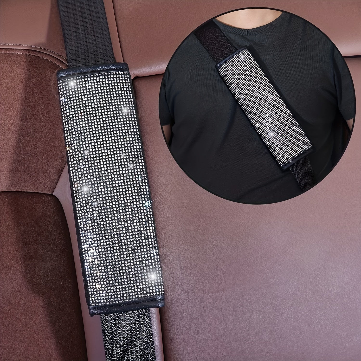 Bling Car Accessories For Women, Bling Steering Wheel Cover Bling Car Coasters Bling Set Seat Belt Shoulder Pads Ring Emblem Sticker Gear Shift Cover
