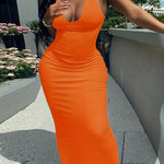Sleek Notched Neck Bodycon Tank Dress - Sleeveless, Casual, Spring & Summer Essential - Womens Clothing for a Chic Look