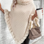 Winter Chic Fur-Trim Turtleneck Sweater - Cozy Long Sleeve, Hanky Hem Design - Perfect for Cold Weather