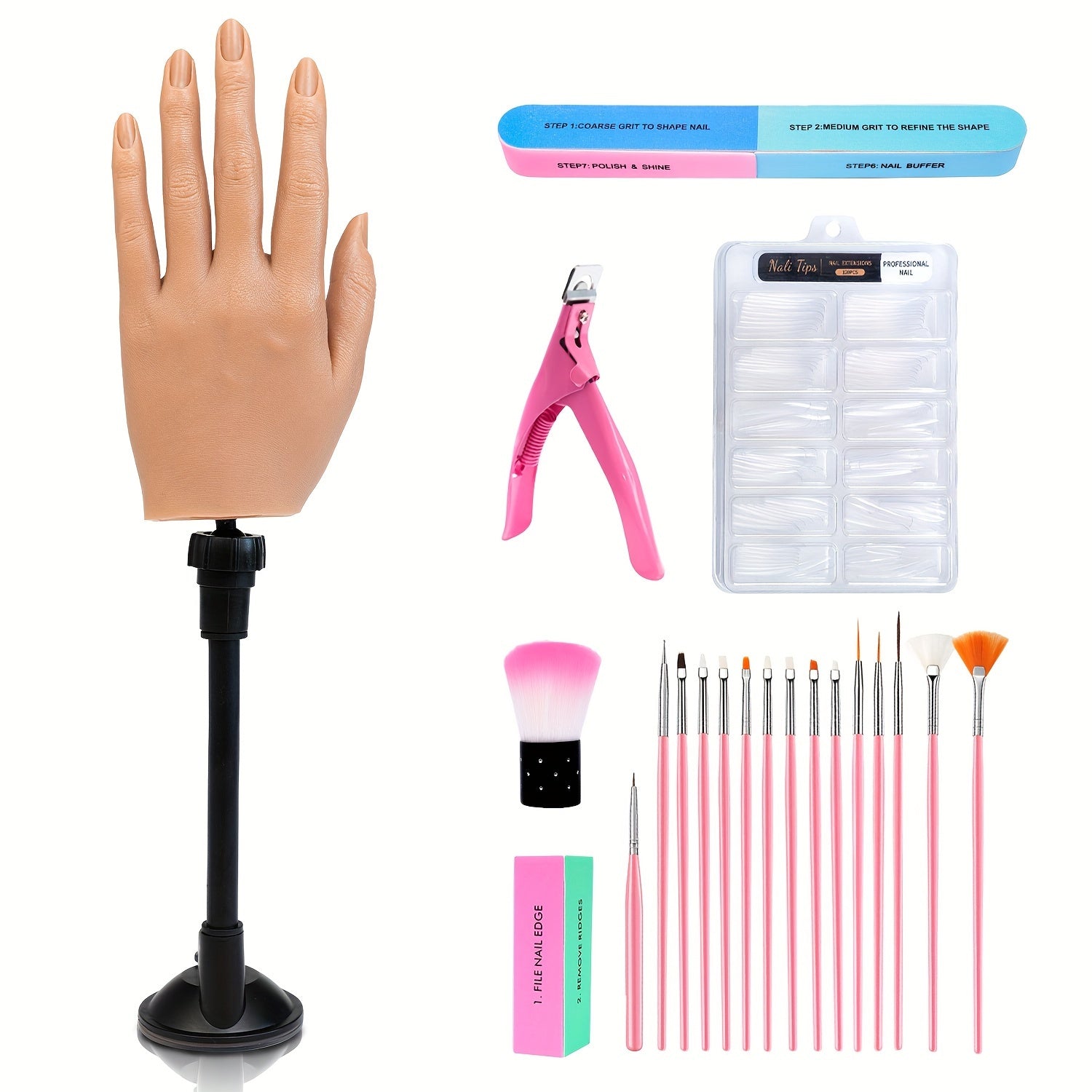 Nail Silicone Practice Hand For Acrylic Nails Training Fake Hand Nail Art Practice Tools Hand Tattooed Nail Jewelry Showcase Supplies Manicure Beginners
