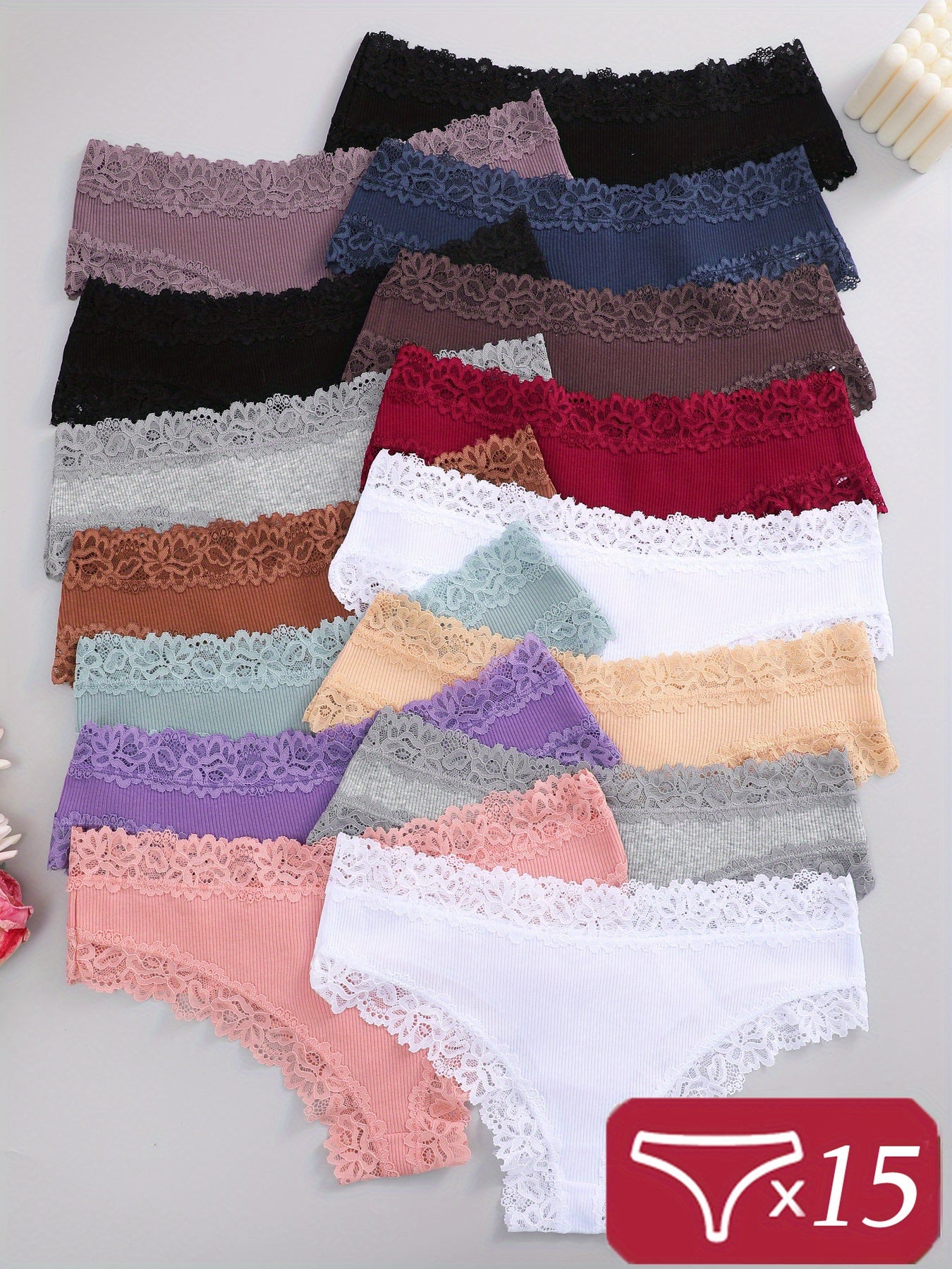 15pcs Lace Women Panties Christmas Gift Underwear Women Briefs Comfortable Female Underpants Solid Color Pantys Lingerie S-XL