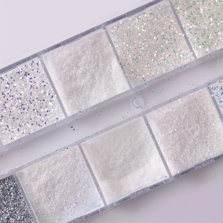 12 Grids Shiny White Sugar Nail Glitter Powder Fine Iridescent Flakes Pigment Dust Elegant Wedding Manicure Decorations