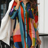 Women's Elegant Colorful Geometric Print Long Sleeve Shirt - Classic Collar Button-Up Blouse, Machine Washable Non-See-Through Fabric for Spring Summer Fall, Casual & Professional Wear, Ladies Blouses