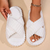 Women’s Minimalist Striped Plush Slippers – Soft Open-Toe House Shoes with EVA Sole, All-Season Indoor Comfort
