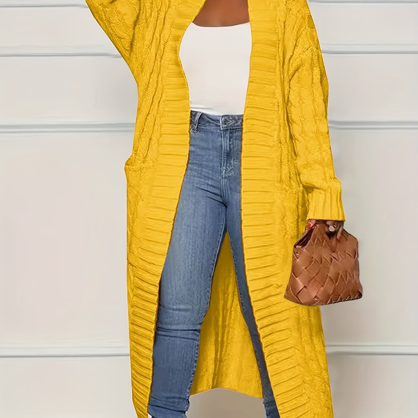 [Polyester Knit Cardigan] 100% Polyester Women's Casual Knit Cardigan - Solid Color Long Sleeve Open Front Sweater with Pockets - Versatile Knitwear for All Seasons