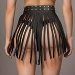 Fashionable Black Leather Fringe Skirt - Perfect for Daily Wear and Parties