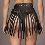 Fashionable Black Leather Fringe Skirt - Perfect for Daily Wear and Parties