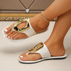 Comfortable Easy Care Women'S Fashion Flip-Flops, Casual Solid Color, All-Season Flat Heel, Slip-On Design, Man-Made Upper, Fabric Lining, Rubber Sole, with Decorative Buckle, for Hand Washable