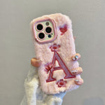 Plush Embroidered Big A Letter Stand Mobile Phone Case, Suitable for Apple 16/ 15 Pro Max/15 Pro/15/15Plus/14 Pro Max/14 Pro/14Plus/14/13 Pro Max/13 Pro/13 /12 Pro Max/12 Pro/12/11Pro Max/11 Couple All-Inclusive Mobile Phone