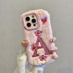 Plush Embroidered Big A Letter Stand Mobile Phone Case, Suitable for Apple 16/ 15 Pro Max/15 Pro/15/15Plus/14 Pro Max/14 Pro/14Plus/14/13 Pro Max/13 Pro/13 /12 Pro Max/12 Pro/12/11Pro Max/11 Couple All-Inclusive Mobile Phone