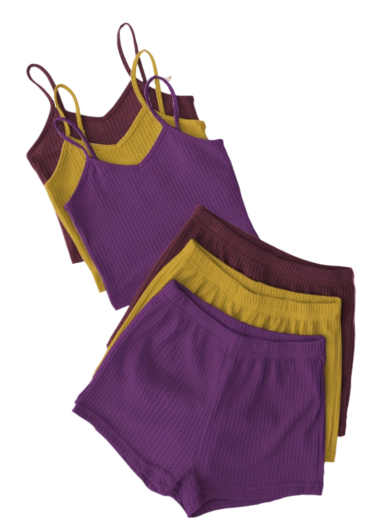 3-Pack Women's Lounge Sets – V-Neck Cami Tops & Elastic Waist Shorts, Backless Solid Color Two-Piece Outfits for Everyday Comfort