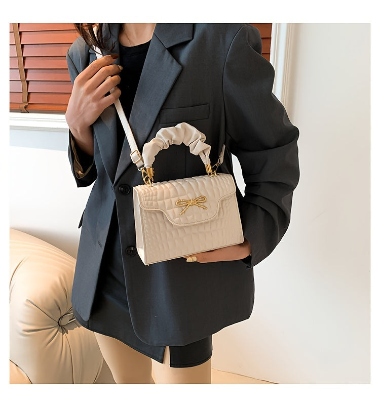 Vibrant Retro Crocodile Pattern Chic Shoulder Bag - Compact, Versatile, Fashionable, Everyday Wear with Bowknot Detail, Casual Street Style, and Chic Design - Perfect for Women's Daily Use
