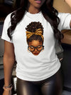 Figure Print Short Sleeve T-shirt, Casual Crew Neck Top For Spring & Summer, Women's Clothing