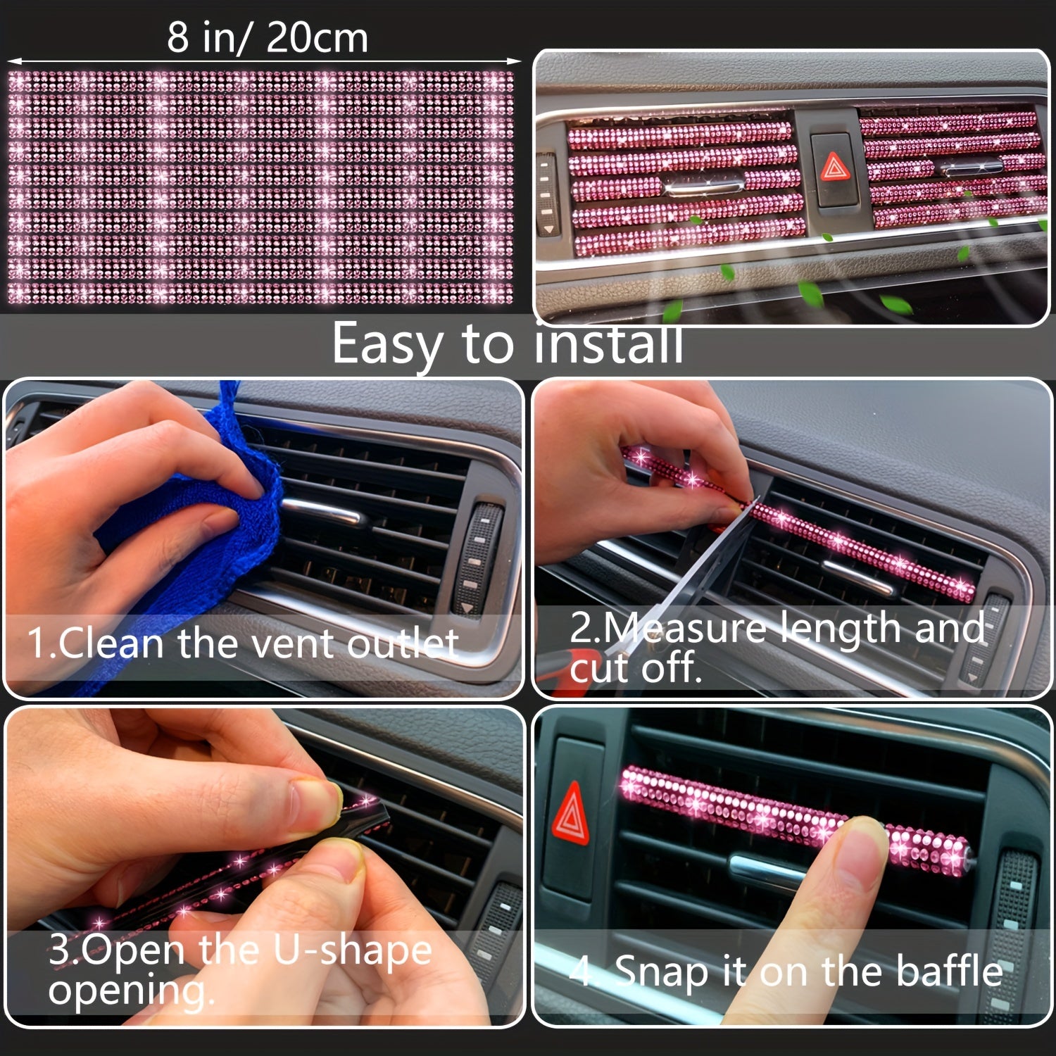 [Diamond Steering Wheel Cover] Artificial Diamond Steering Wheel Cover and Coaster Set - Car Decoration