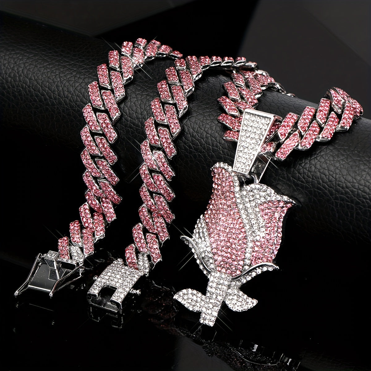 [Pink Rose Ladies Pendant] Elegant Pink Rose Pendant Necklace - Full Water Drill, Perfect for Daily Wear and Gifts