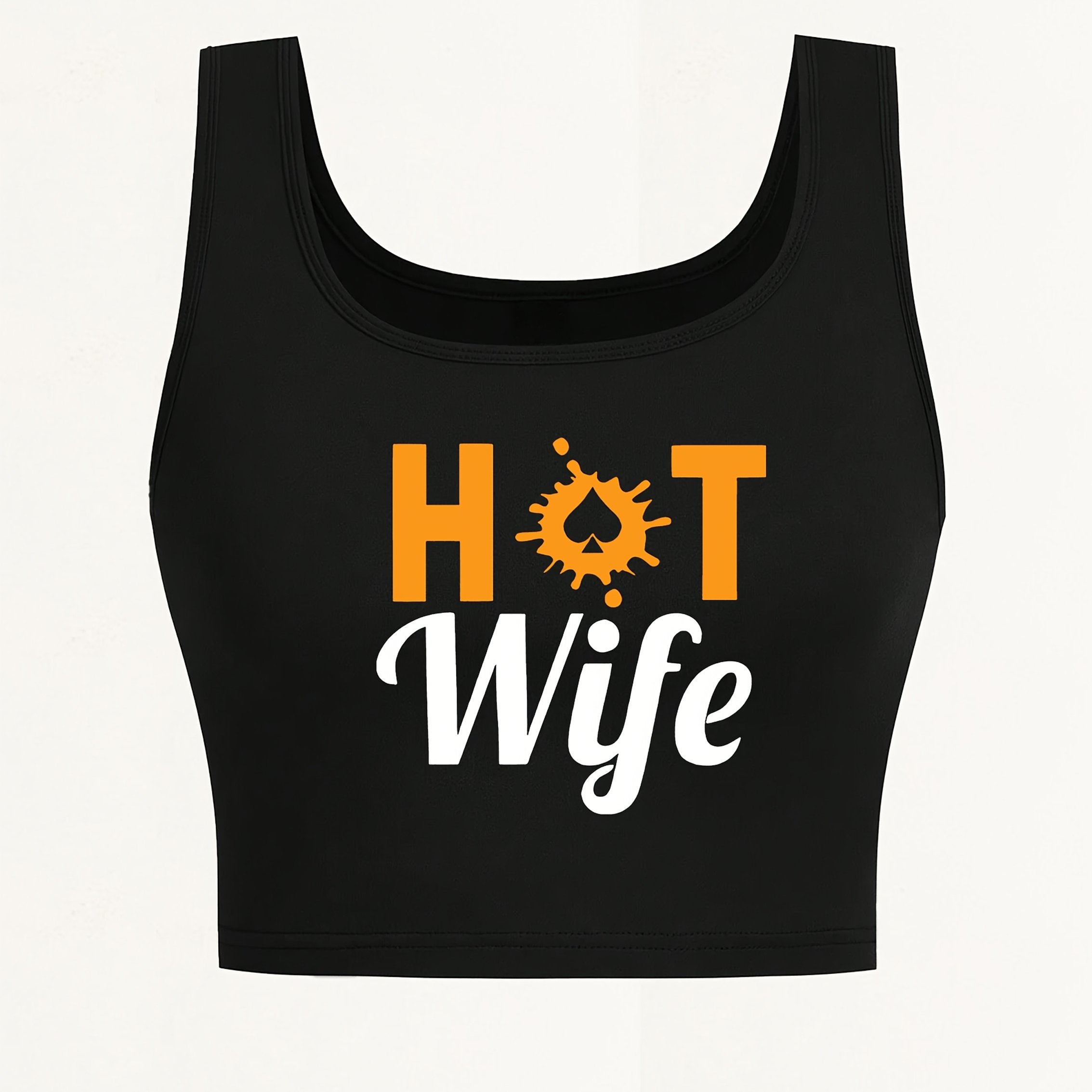 Women's "Hot Wife" Graphic Print Sleeveless Tank Top - Vibrant Red with Yellow Splash Design, Seamless Round Neck, Lightweight Breathable Fabric for Yoga & Casual Wear, Machine Washable Spring Summer Fall Top, Ladies Tank Top