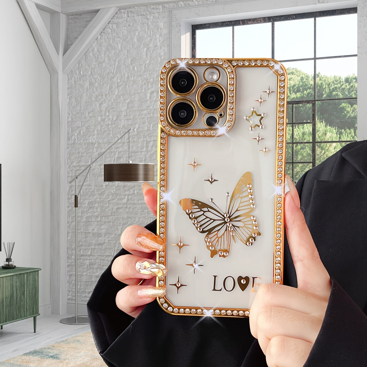 A TPU Phone Case for Women Featuring a Hollow Butterfly Design with 6D Laser Engraving And Water Diamond Plating.