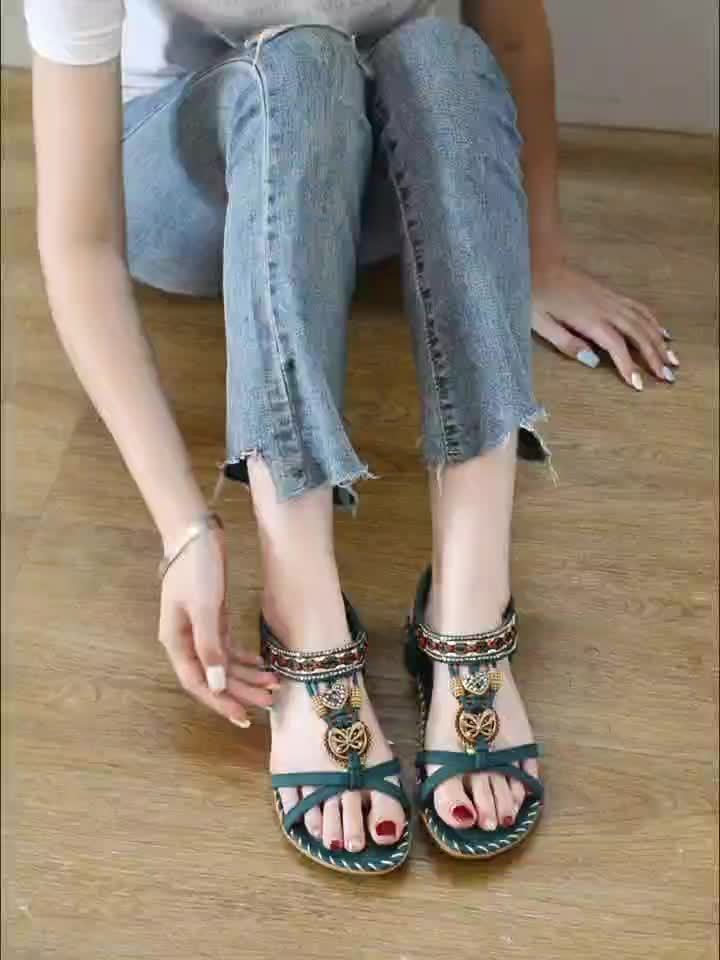 2025 New Women's Bohemian Sandals - Elegant, Comfortable, Handmade Synthetic Outdoor Shoes for Summer