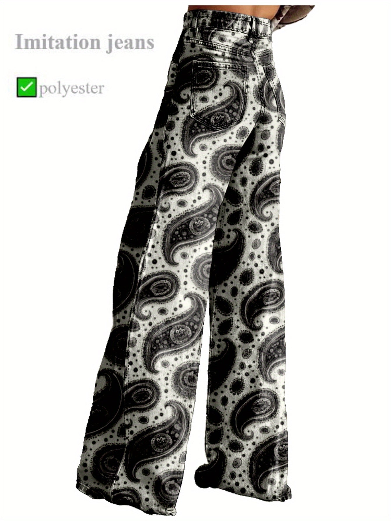 3D Printed Imitation Jeans Wide Leg Versatile Flared High Waisted Women'S Baggy Pants Abstract Geometry Element A Line Hanging Feel Casual Comfortable Loose Floor Length Pants Spring Autumn Polyester Y2K
