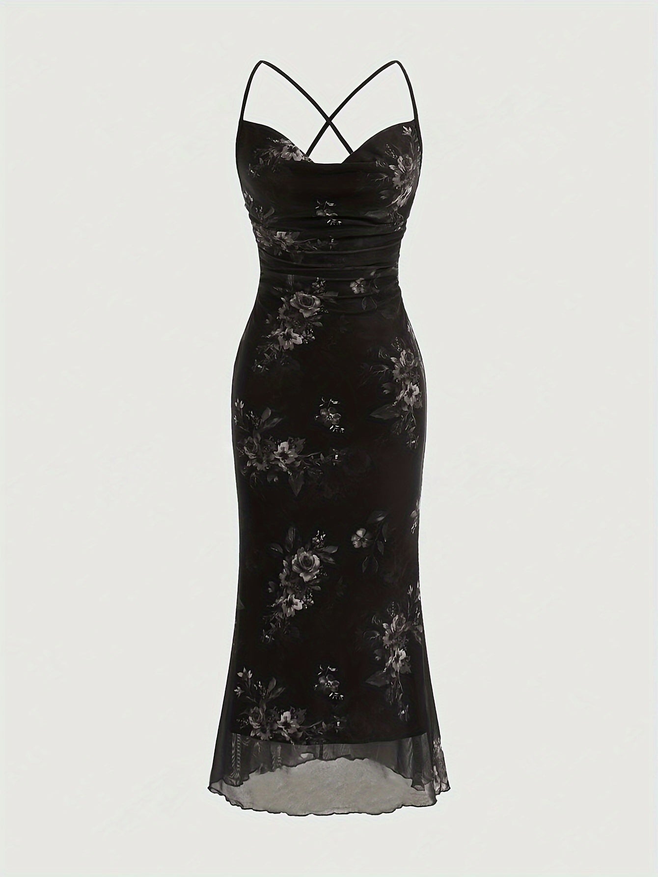 Elegant Sleeveless Crisscross Cami Dress - Floral Print Spaghetti Strap Dress For Spring & Summer - Women's Clothing