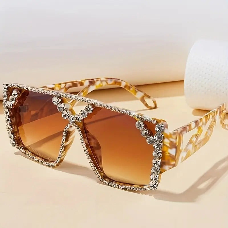 Women's Stylish Geometric Fashion Glasses with Crystal Rhinestones, Protection, Gradient Lens, Tortoiseshell Frame - Perfect Birthday Gift for Her, Stylish Glasses