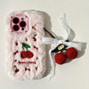 Autumn And Winter Cherry Plush Phone Case with Cherry Pendant for Iphone 16 Pro Max