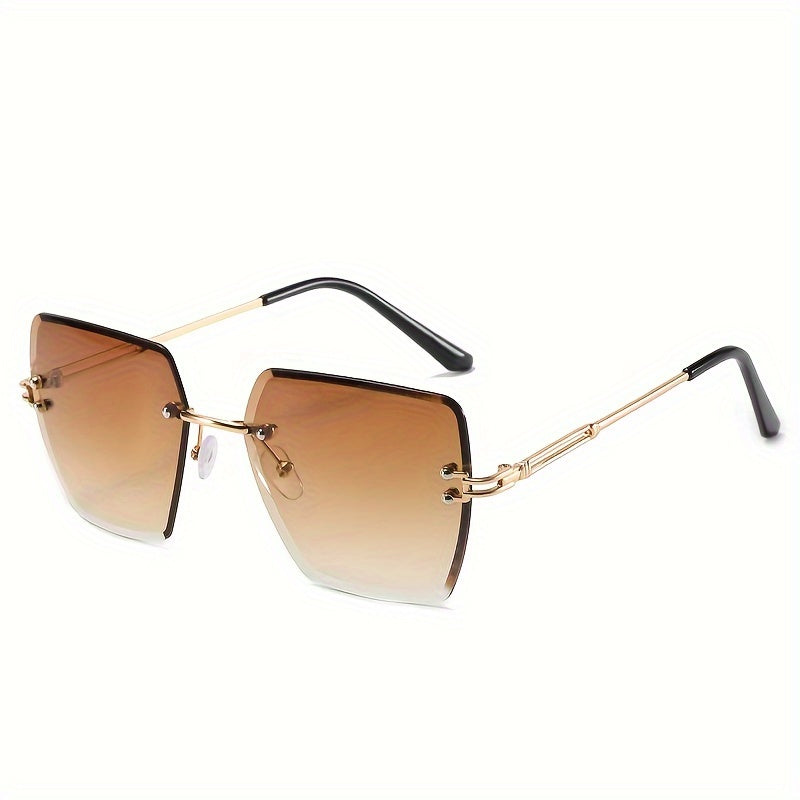 Y2K Rimless Women’s Fashion Glasses with Gradient Lenses, Retro Metal Frame, Large Polygonal Design, Stylish Travel & Fashion Accessories, Casual Eyewear for Everyday Glamour