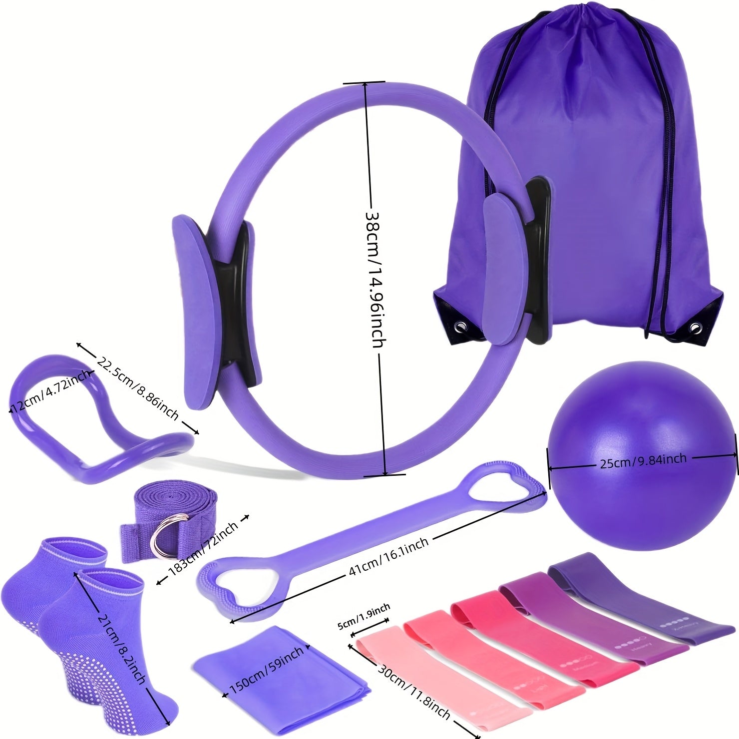 13pcs Purple Pilates & Yoga Equipment Set | Professional Training Combo | Core Strengthening, Flexibility Enhancing | Home Workouts, Yoga Sets for Women Pilates at Home Equipment Pilates