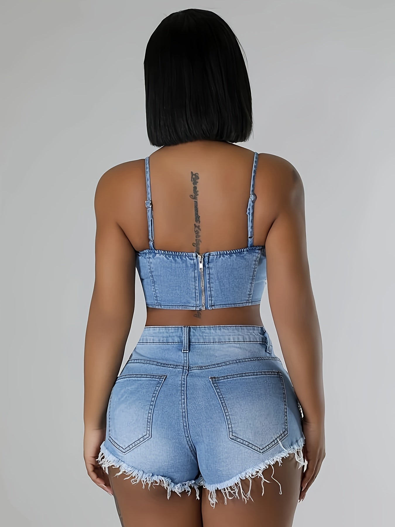 Women Sexy 2pcs Pearl Chain Vest Bodycon Hot Shorts Cocktail Outfit Sportswear Jeans Set