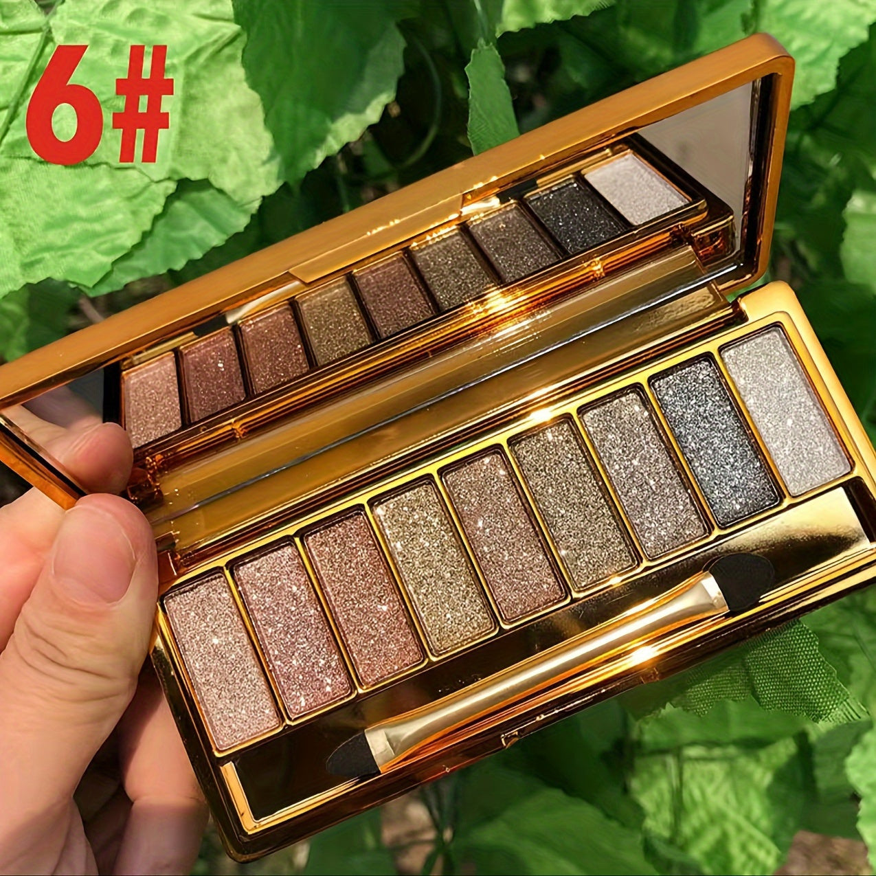 [9-color Golden Eye Shadow Palette] The 9-color golden eye shadow palette is shiny, shiny and shiny, with brush and mirror, high pigment, durable makeup, creating a gorgeous appearance for the music festival, an exclusive gif