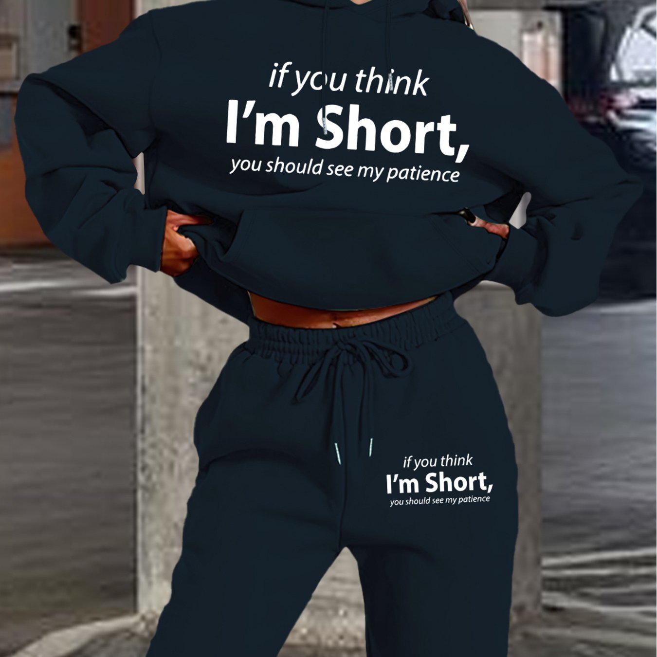 1set Women'S Casual Polyester Sweat Suit, Long Sleeve Hoodie and Sweatpants with Pockets, Geometric Pattern Knit Set for Autumn/Winter