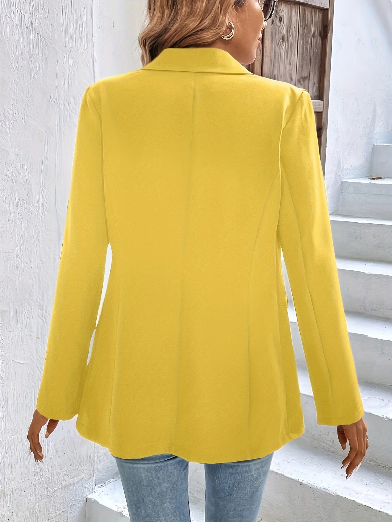 Button Front Notched Lapel Blazer - Elegant Long Sleeve Blazer For Office & Work - Women's Clothing - Suitable for Business & Formal Occasions - Perfect Gift for Women