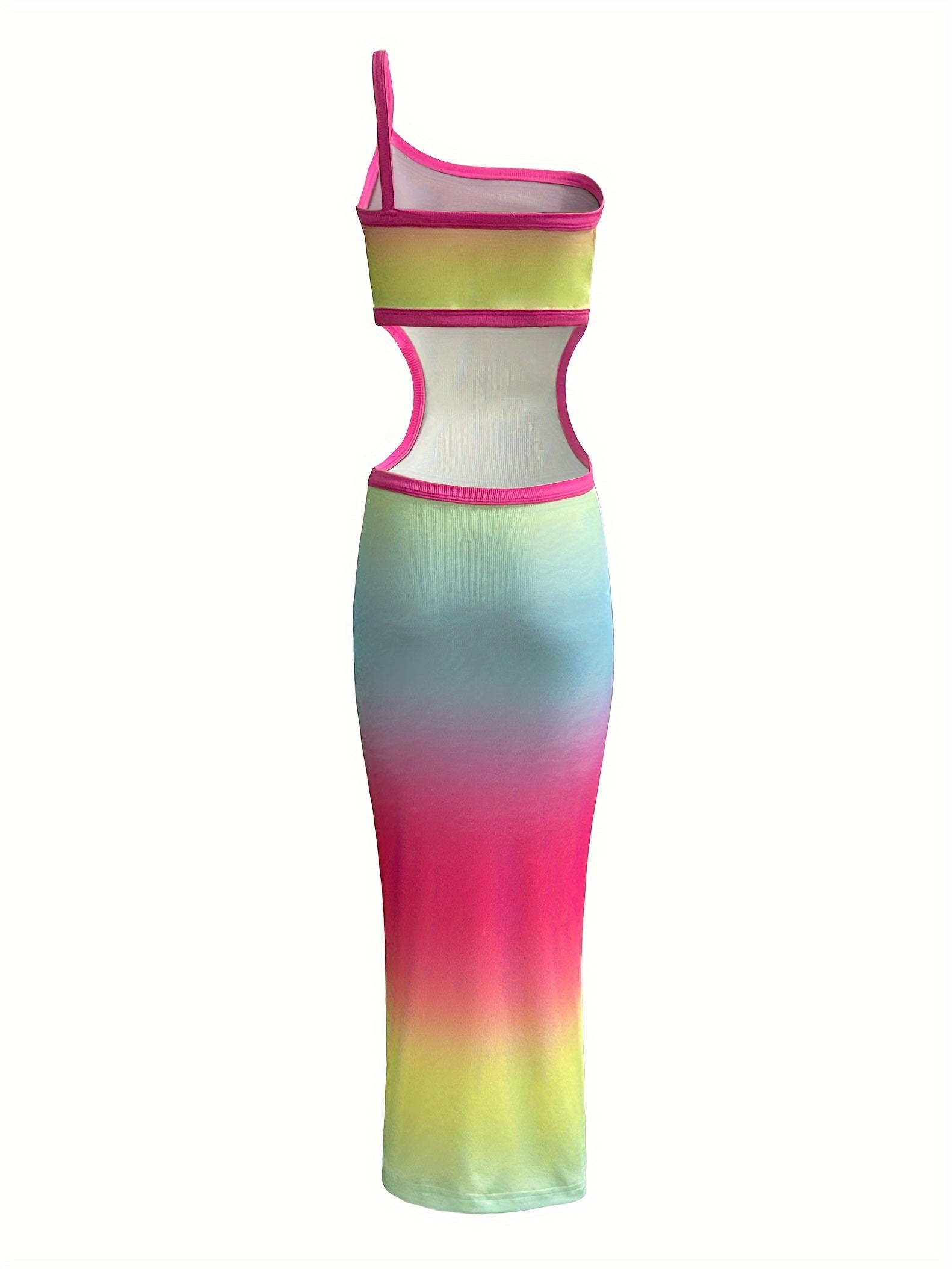 Ombre One Shoulder Ribbed Knit Dress, Sexy Hollow Bodycon Dress For Spring & Summer, Women's Clothing