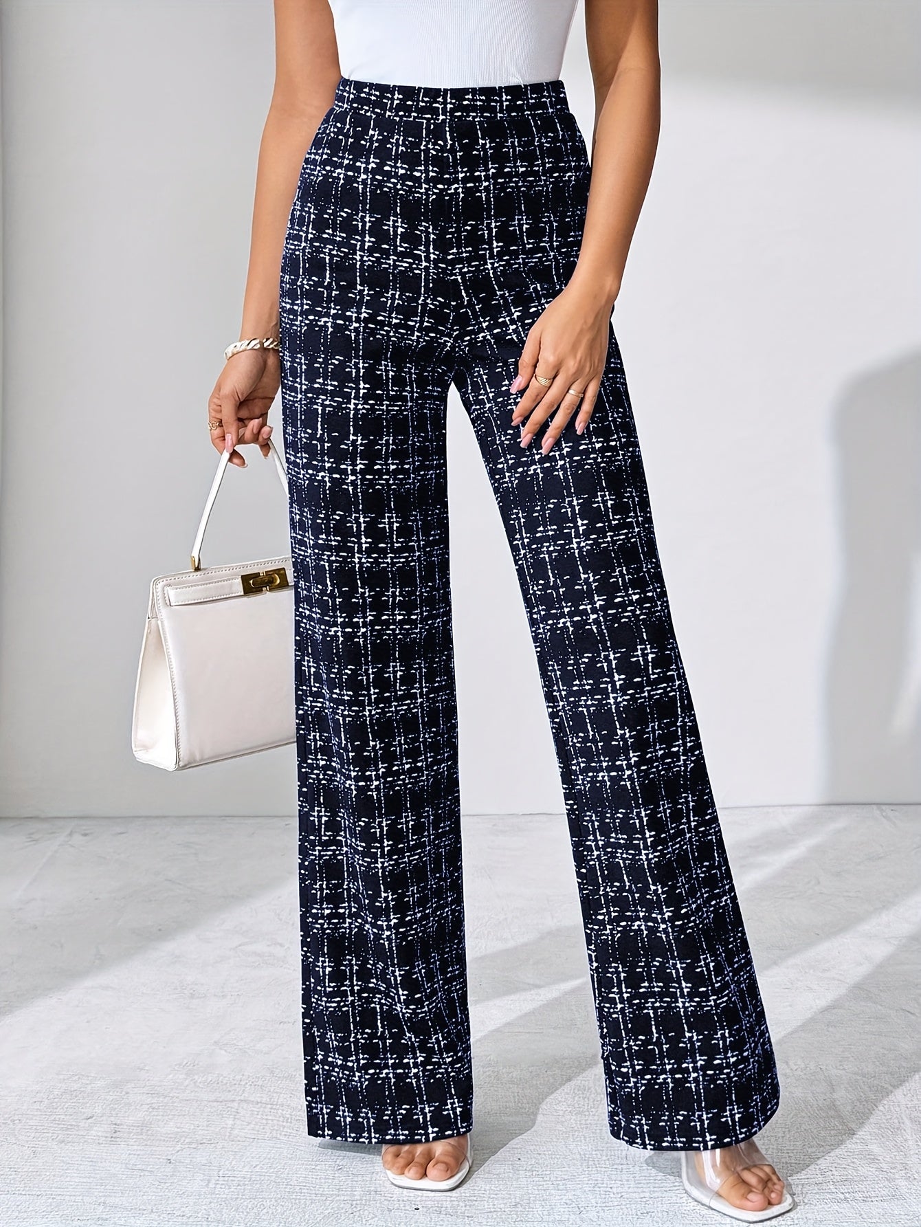 Casual Black Plaid Pattern, Suitable for Various Occasions, Straight-Leg Pants for Spring/Summer/Autumn.