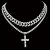 2 Shiny Pendants With Ice Cuban Chain Miami Necklace Men And Women Hip-hop Pendant Necklace Jewelry Gift