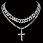 2 Shiny Pendants With Ice Cuban Chain Miami Necklace Men And Women Hip-hop Pendant Necklace Jewelry Gift