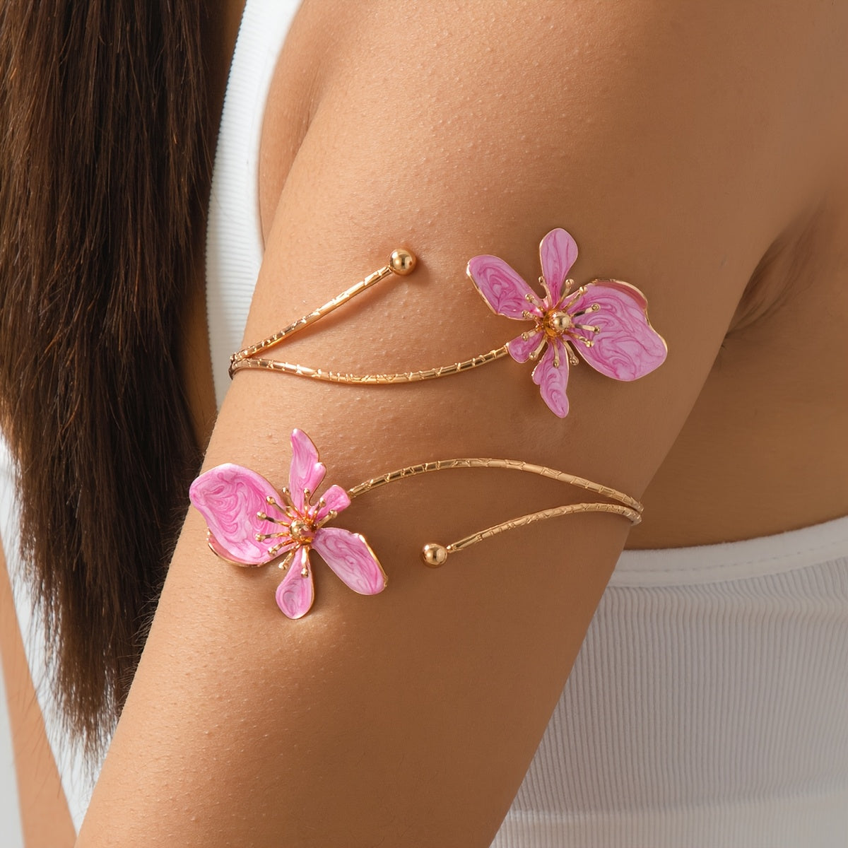 1pc Elegant & Sexy Floral Open Cuff Armlet - Iron Material, Perfect for Parties, Weddings, Summer Events, and Casual Outings - Ideal Gift for Friends & Family, Floral Armlet