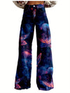 Y2K High Waisted Flared Wide Leg Pants - 3D Printed Abstract Floral & Cosmic Print Women's Trousers, Non-Stretch Machine Washable Loose Floor-Length Casual Comfort for Spring/Autumn Hip Hop Style, Spring Autumn Apparel | Thin