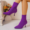 Ladies Elegant Comfortable Knitted High Heel Short Boots, Fabric Inner, Slip-On, Solid Color, Pointed Toe, All-Season, Dress Type