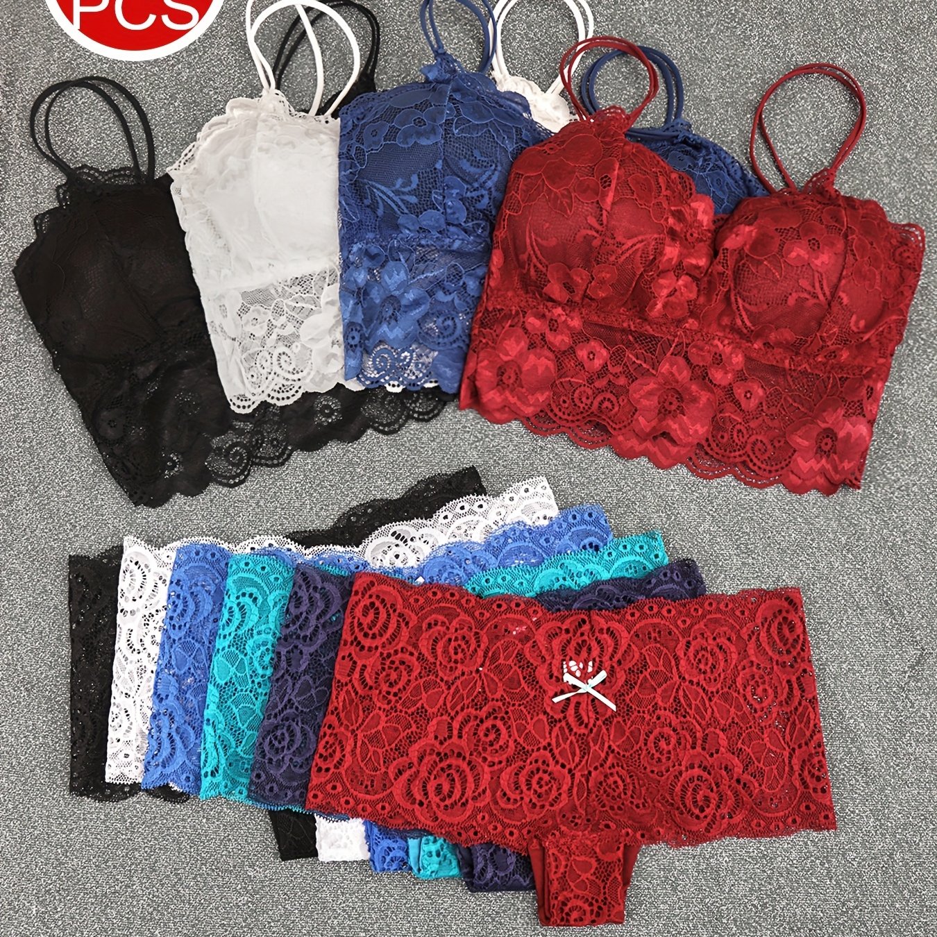 10pcs Women's Lace Trim Bra & Panty Set - 6 Colors, S-XL, Nylon Spandex Blend, Mid-Rise Waist with Bow Design, Comfortable Everyday Lingerie Set, Breathable Underwear & Supportive Bras for Women
