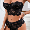 Women's 2pcs Lingerie Set Scalloped Trim Strapless Lace Bra and Panty Set Sleepwear