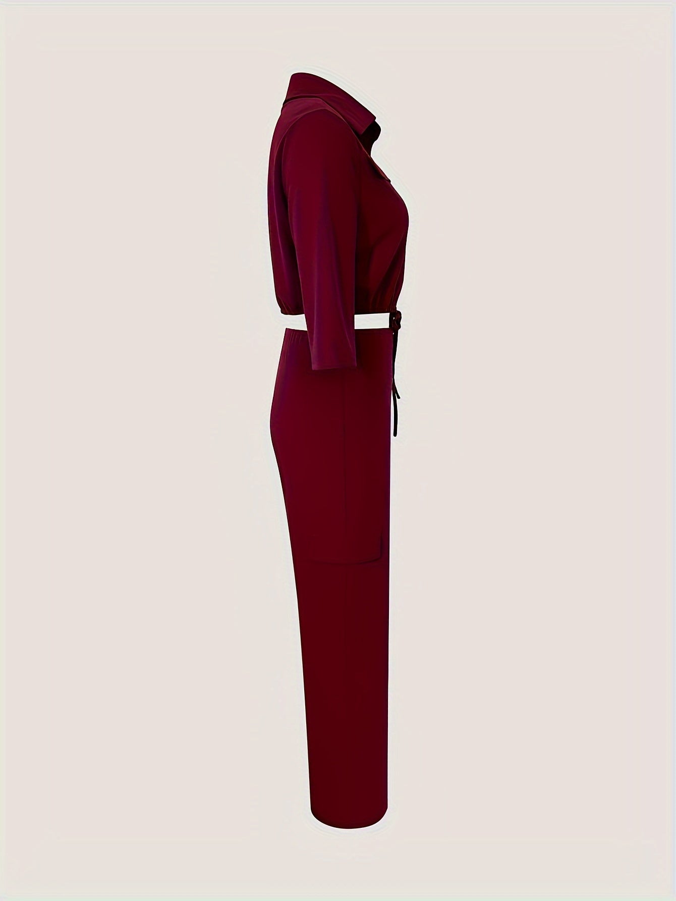 [Elegant Women's Outfit] Elegant Women's Outfit - High-Waisted Straight-Leg Pants with Drawstring Hem - Allseason Outfit, Glossy Fabric, European And American Style