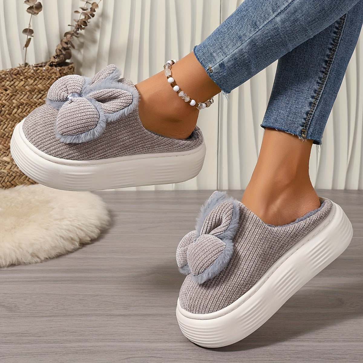 Cute Solid Color Slippers, Casual Slip on Plush Lined Shoes, Comfortable Indoor Home Slippers, Valentine'S Day Gifts