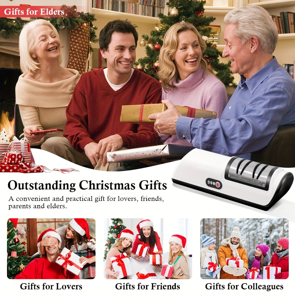 USB Rechargeable Electric Knife Sharpener - 2-Stage, Compact, Quick Sharpen & Polish | Lithium Battery, White & Black Design